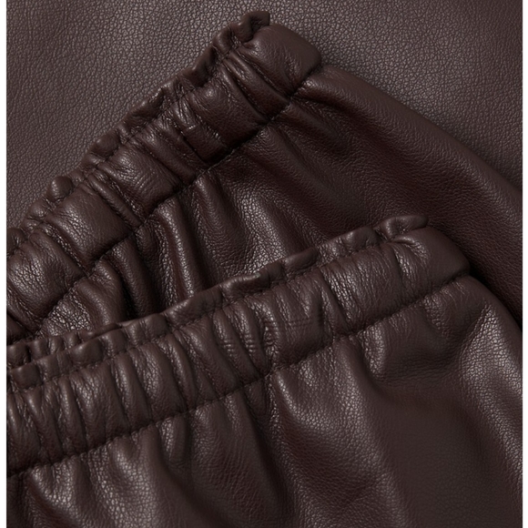 REBECCA TAYLOR VEGAN LEATHER WIDE LEG PANTS W/DRAWSTRING WAIST, DATE BROWN S - Picture 5 of 15